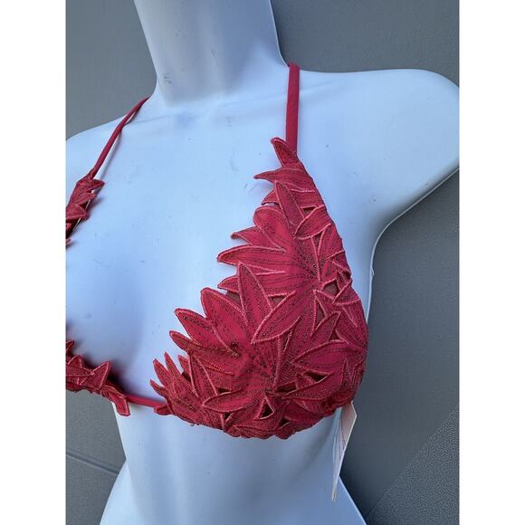Blue Life Pasion flower Lace Bikini Swimsuit Triangle Top T-back Sz XS In Coral - Picture 3 of 11